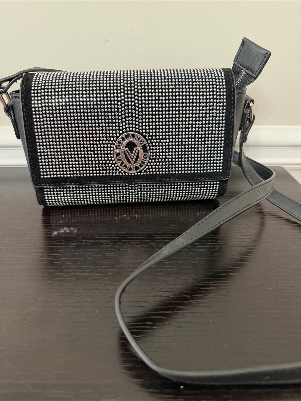 Valentino Orlandi Black and Silver Rhinestone Crossbody Bag
